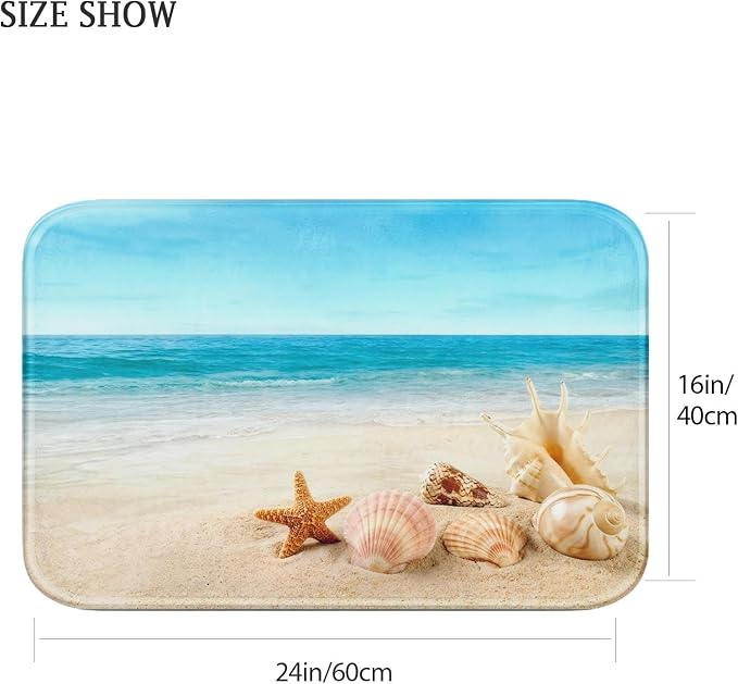 Britimes Bath Mat for Bathroom, Blue Beach Starfish Sea Washable Cover Floor Rug Carpets Floor Mat Bathroom Decorations 16x24 Inches for Kitchen Bedroom Indoor