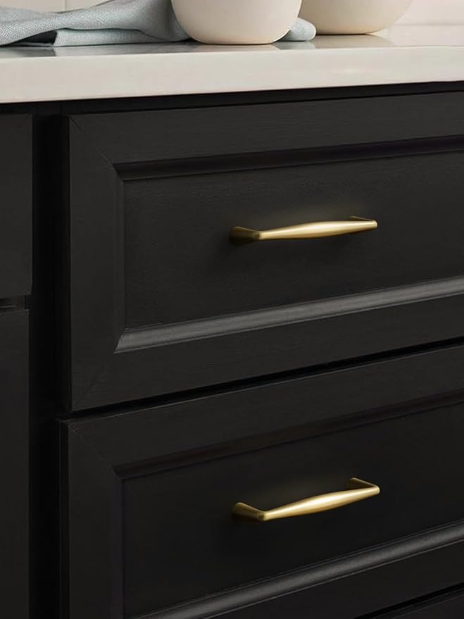 Brushed Gold Zinc Alloy Cabinet pulls - 3-3/4 Inch(96mm) Hole Center Classic Vintage Drawer Handles ,Kitchen Cupboard Bathroom Dresser Cabinet Hardware (5, Brushed Gold, 3-3/4"(96mm) Hole Centers)