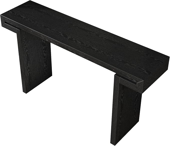 Wood Console Table, 60" Retro Long Sofa Table Behind Couch with Real Wood Veneered, Farmhouse Wooden Narrow Sofa Table Hall Table for Living Room Foyer Entrance Entryway, Black