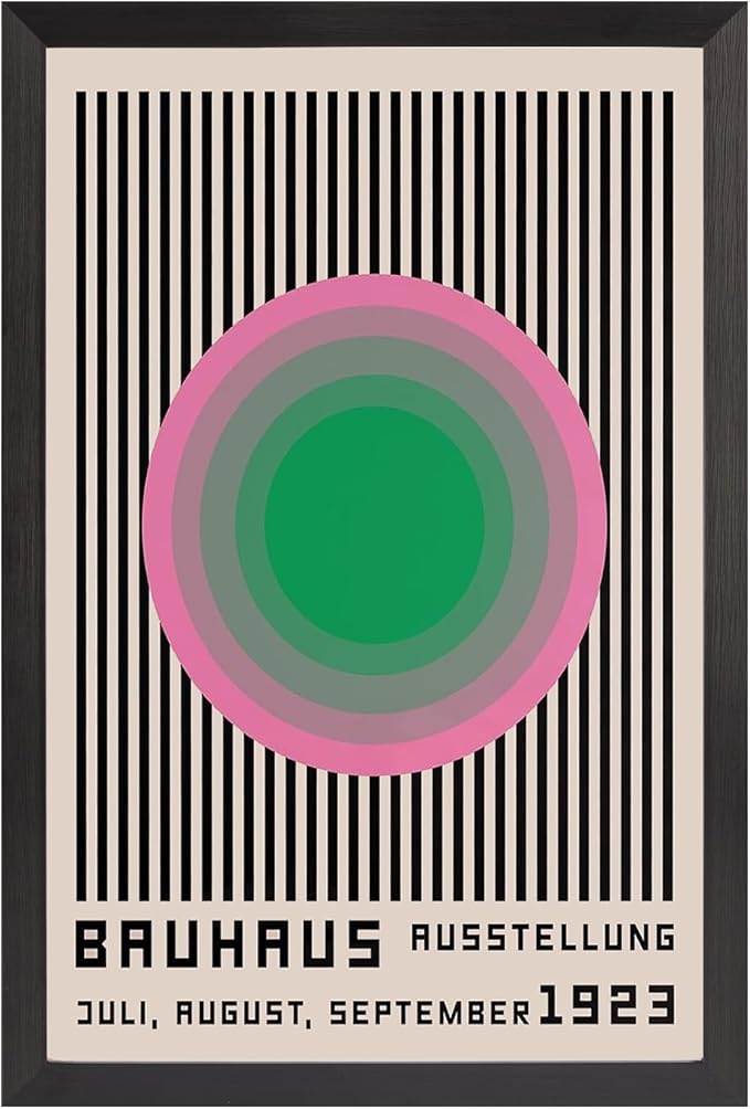 LZMXWX Bauhaus 1923 Ausstellung Poster Multicolor Concentric Circle With Black Stripes Canvas Wall Art Juli-August-September Prints For Home Bedroom Dorm Wall Decor 16x24in Black Framed Flat