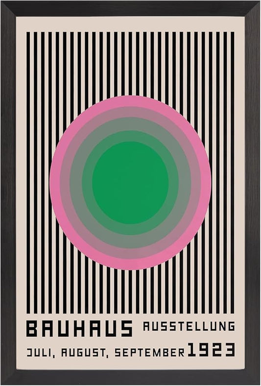 LZMXWX Bauhaus 1923 Ausstellung Poster Multicolor Concentric Circle With Black Stripes Canvas Wall Art Juli-August-September Prints For Home Bedroom Dorm Wall Decor 16x24in Black Framed Flat