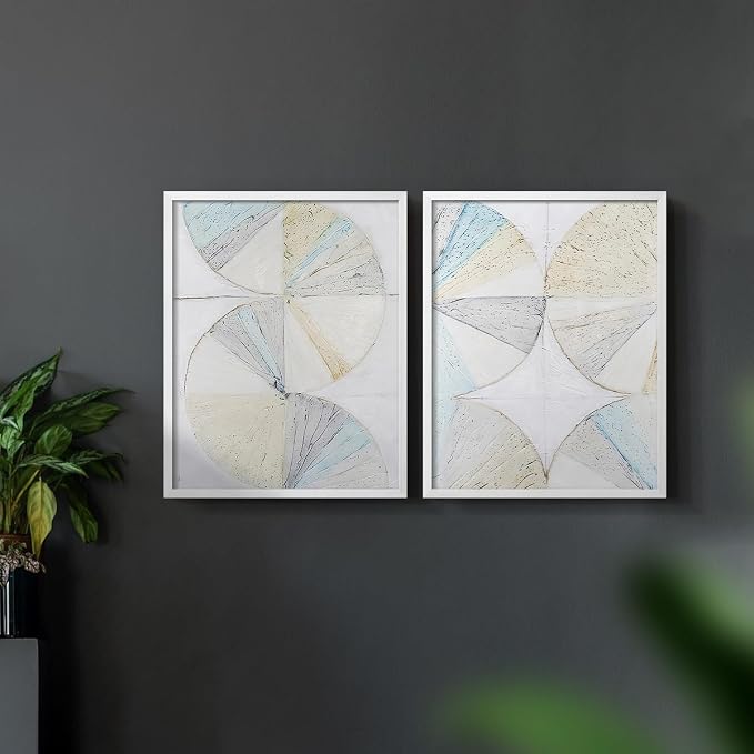 Renditions Gallery Set of 2 Peel & Stick Framed Prints, Geometric Abstract Wall Art, Pie Chart Color Wheels Wall Decor, Re-Stickable - Ready to Hang - 16"x20" - White Frame LT588