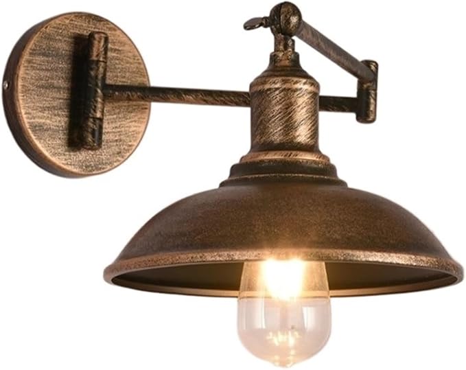 Folding Wall Lamp Retro Rocker Arm Wall Lamp Bedroom Bedside Lamp Iron Art Living Room Study Reading Wall Sconce Swing Arm Adjustable Vintage Wall Mount Light Sconce ( Color : D-Antique color )