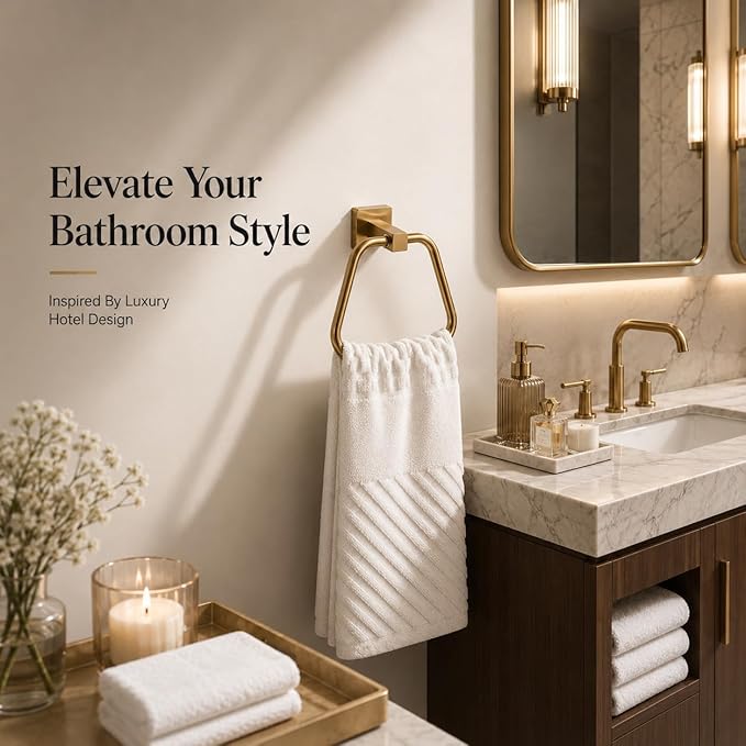 Brushed Gold Towel Ring for Bathroom, Kitchen Bath Towel Holder Hangers Wall Mount Heavy Duty Stainless Steel
