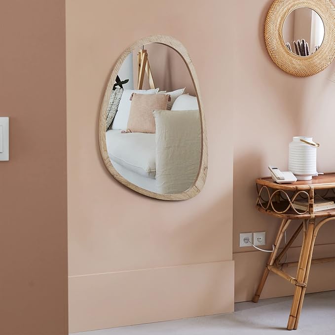 sawsile Irregular Mirror for Decor,Wood Frame Asymmetrical Wall-Mounted Mirror, Large Vanity Mirror for Wall Decoration, Modern Mirror for Living Room Bedroom Bathroom Entryway Mirror