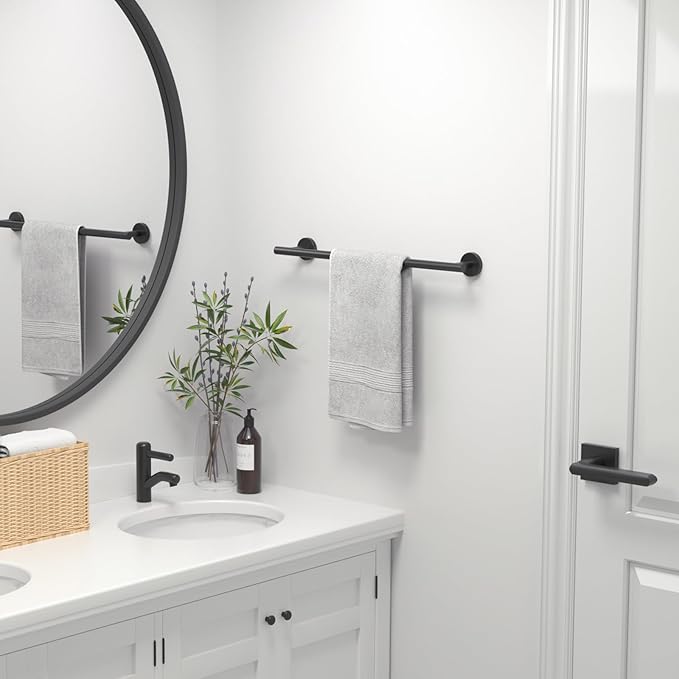 USHOWER Matte Black Towel Bar, 14-Inch Towel Rack for Bathroom Wall Mounted, Thicken SUS304 Stainless Steel Towel Rod Modern Home Decor (Total Length 16-Inch)