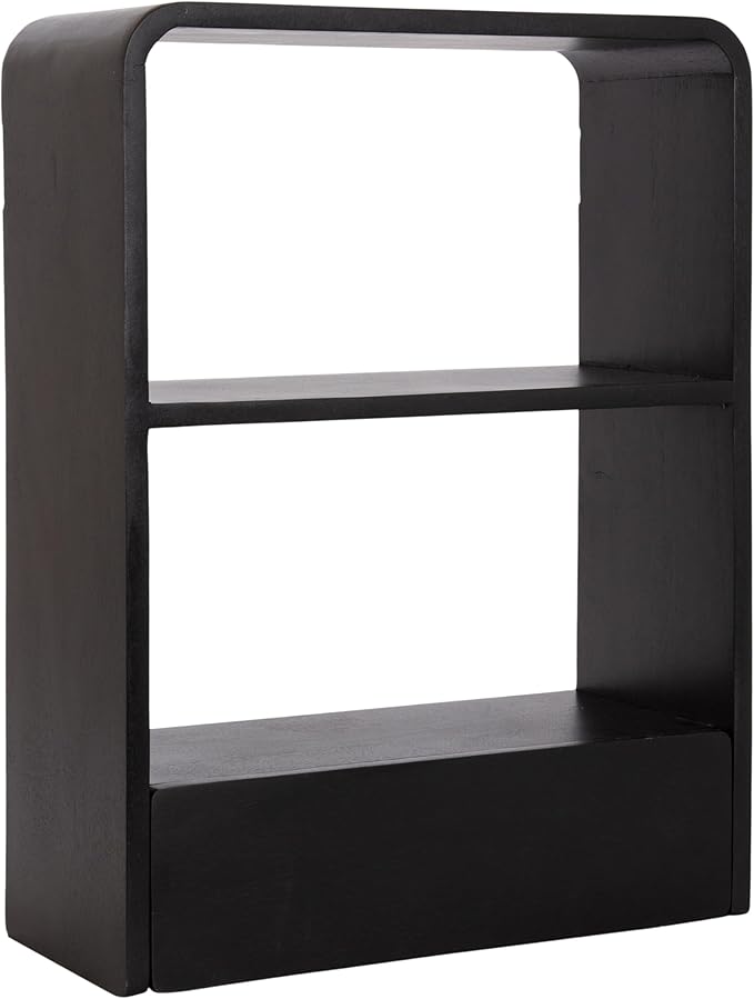 Kate and Laurel Kato Modern Wall Shelf with Drawer; 18 x 24; Black; Decorative Over The Toilet Shelf for Use as Bathroom Storage or Living Room Display Shelf