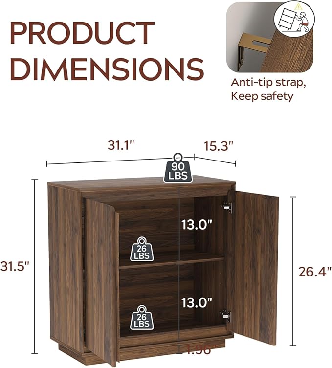 2pcs Sideboard Cabinet Buffet Cabinet with Storage with Adjustable Shelves and Handle-Free Design Suitable for Kitchens,Hallway,and Living Rooms Brown