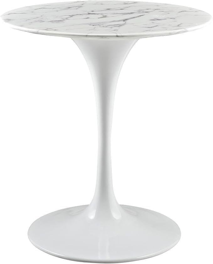 Modway Lippa Round 28" Mid-Century Modern Artificial Marble Dining Table in White