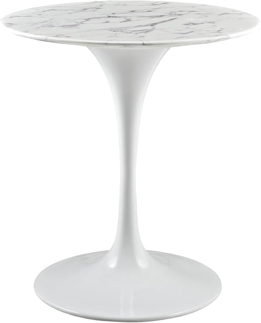 Modway Lippa Round 28" Mid-Century Modern Artificial Marble Dining Table in White