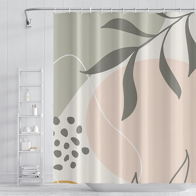 Light Green Eucalyptus Leaves Bathroom Shower Curtain Spring Nature Leaf Abstract Pattern Bath Curtain Waterproof Fabric Modern Elegant Home Decorative Shower Curtain with Hooks, 36x72 Inch