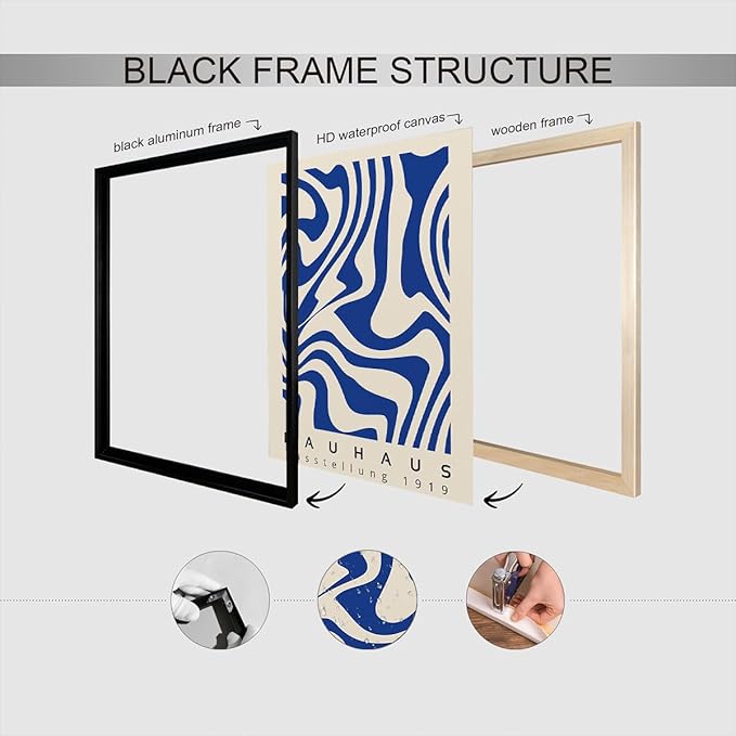 Vintage Bauhaus Exhibition Framed Poster Abstract Geometric Composition Canvas Wall Art Dynamic Asymmetrical Layout Prints Painting For Home Bedroom Dorm Wall Decor 24x36in Framed