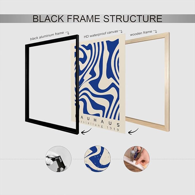Vintage Bauhaus Exhibition Framed Poster Abstract Geometric Composition Canvas Wall Art Dynamic Asymmetrical Layout Prints Painting For Home Bedroom Dorm Wall Decor 12x16in Framed