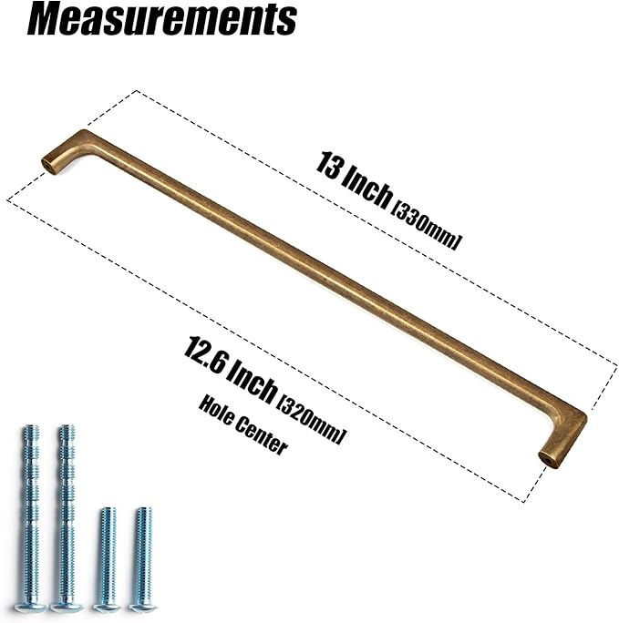 Goo-Ki Antique Brass Cabinet Pulls with 12.6''(320mm) Hole Centers, Retro Style Zinc Alloy Cabinet Handles for Dresser,Wardrobe,Cupboard- 2 Pack