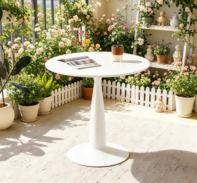 31.5" Round White Dining Table, Mid Century Modern Round Dining Pedestal Table, White Coffee Table for Kitchen Dining Room, Office, Save Space