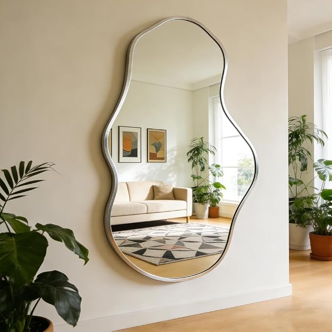 Irregular Wall Mirror Asymmetrical Mirror,18.5''x30'' Silver Mirror for Bathroom Bedroom Living Room Entryway, Decorative Modern Mirror,Wall Mouted（Silver