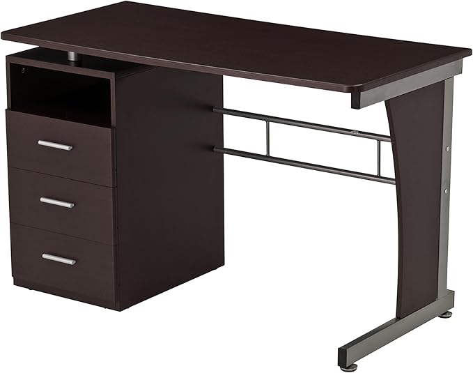 48" W Computer Desk with Drawers, Home Office Desk with Storage, Heavy Duty and Water Resistant Study Table, Chocolate Brown