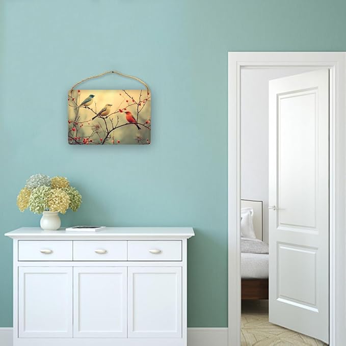 Artistic Retro Bird Wooden Sign, Floral Vintage Art for Home Aesthetics Lovers, 12x8 Inches Wood Decors, Ideal for Boho-Inspired Homes & Garden Spaces