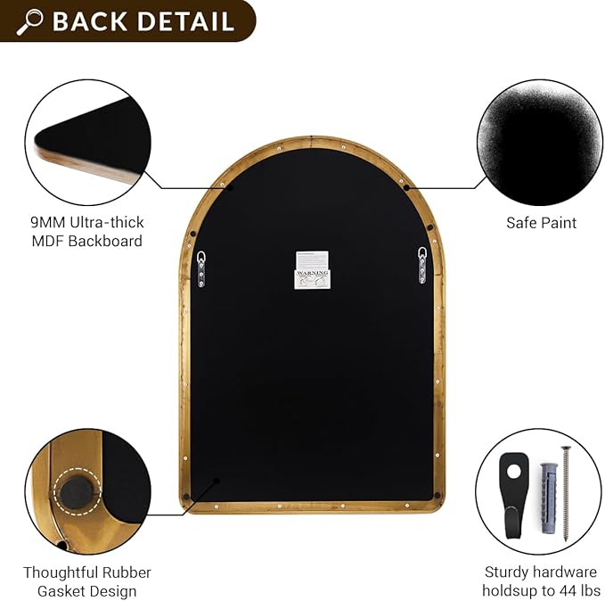 ANDY STAR Brass Mirror, 20x30 Gold Arched Mirror, Brass Bathroom Mirrors for Wall in SUS304-Anti-Rust, Seamless Tube Metal Frame, Wall-Mounted Vertical 1’’ Deep