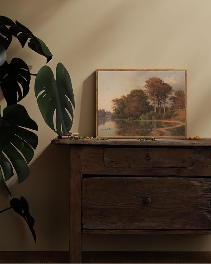 ARPEOTCY Vintage Framed Canvas Wall Art, Living Room Autumn Scenery Pictures Fall Wall Decor, Canvas Prints Art, Kitchen Landscape Paintings Farmhouse Retro Country Pictures,12x16 Inch