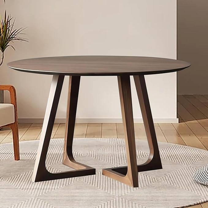 35.4" Round Wooden Dining Table,Small Dining Table for 4,Circle Kitchen Table,Mid Century Modern Coffee Table for Living Room,Dining Room, Easy-Assembly,Space Saving,Walnut