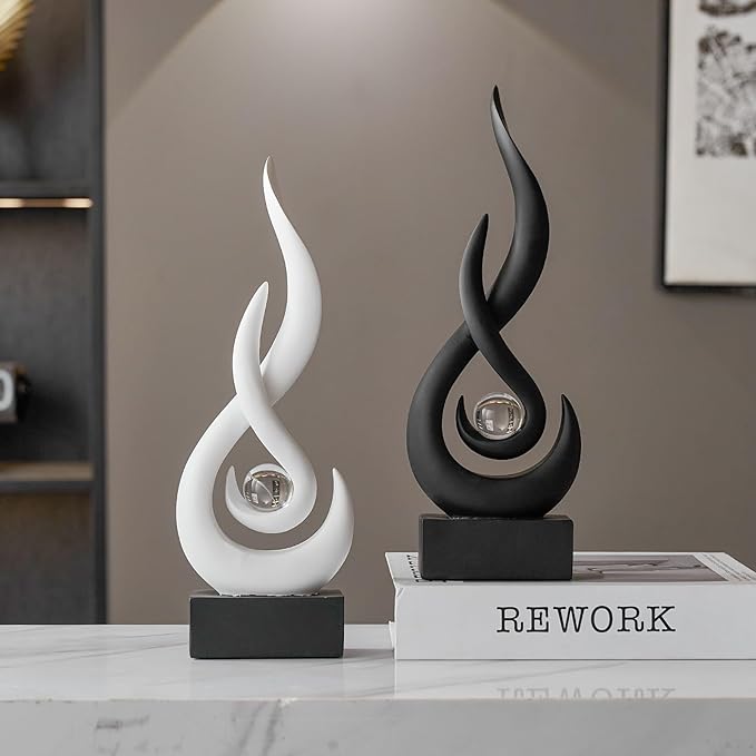 Modern Abstract Art Table Decoration,Resin Flame Statue Modern Black Centerpiece Ornaments for Living Room Great Gift Idea Home Decor,Collectibles