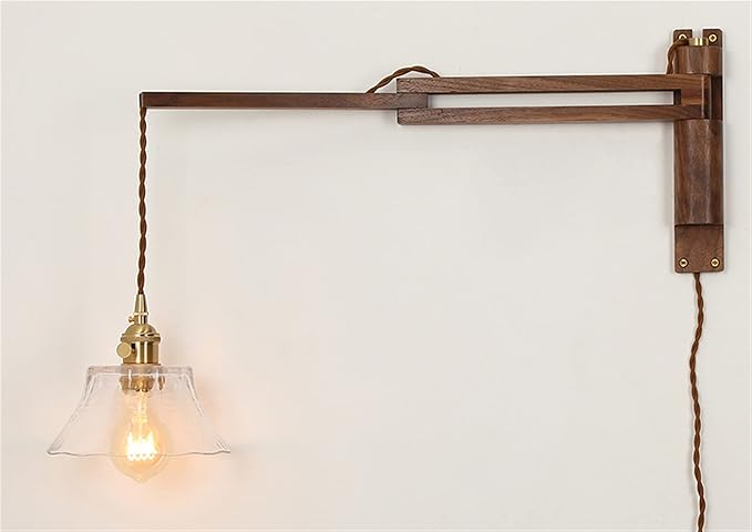 Classic Retro Walnut Lamp, Ceramic/Glass/Bronze Lampshade, Long Arm Swing Arm Folding Adjustable Wooden Light, Indoor Lighting, Sconce, Decoration (F)