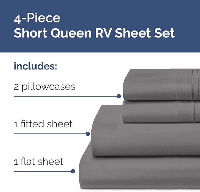 Short Queen Size 4 Piece Sheet Set - RV Short Queen, Soft, Breathable & Cooling Bed Sheets Set with Deep Pockets - Hotel Luxury Bedding for Women & Men - Wrinkle Free and Fade Resistant - Dark Grey