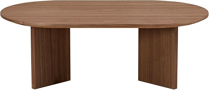 SSLine Mid-Century 39.37" Oval Coffee Table with Pedestal Base Walnut Wood Grain Top Cocktail Center Table for Living Room Bedroom