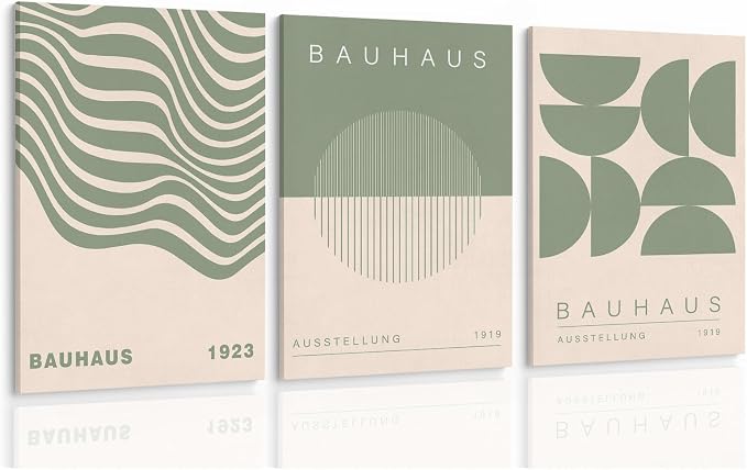 Geometric Line Wall Art Bauhaus 1923 Poster Sage Green Abstract Paintings Mid Century Modern Artwork Bauhaus Exhibition Poster Abstract Shape Prints Boho Modern Picture 16x24inch Wood Framed
