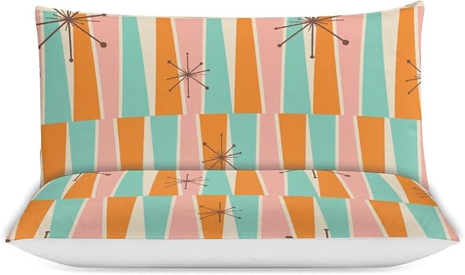 Modern Mid Century Duvet Cover Queen Retro Atomic Bedding Set, Rainbow Grid Comforter Cover Vintage Fifties 1950s Bed Set，Abstract Art Bedding 3 Piece (1 Duvet Cover 102"x90" + 2 Pillow Sham 20"x30")