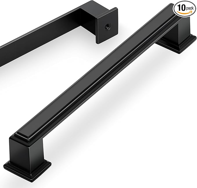 Lardmon 10 Pack 6.3 Inch(160mm) Hole Center Matte Black Modern Cabinet Pulls Kitchen Cabinet Handles Kitchen Cabinet Hardware Timeless Drawer Pulls for Dresser Cupboard Wardrobe, M-Black(6.3x10)