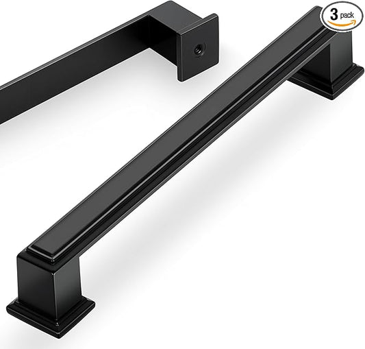 Lardmon 3 Pack 6.3 Inch(160mm) Hole Center Matte Black Modern Cabinet Pulls Kitchen Cabinet Handles Kitchen Cabinet Hardware Timeless Drawer Pulls for Dresser Cupboard Wardrobe, M-Black(6.3x3)
