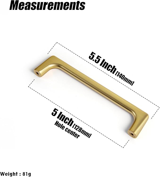 Goo-Ki Brushed Brass Cabinet Pulls with 5'' Hole Centers, Modern Style Zinc Alloy Cabinet Handles for Dresser,Wardrobe,Cupboard- 6 Pack