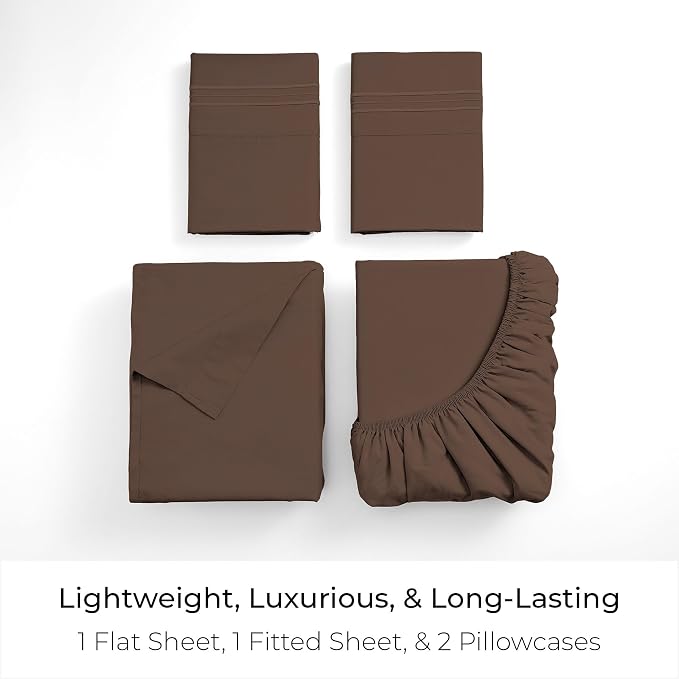 Mellanni California King Sheets Set - 4 PC Iconic Collection Bedding - Hotel Luxury, Extra Soft, Cooling Bed Sheets - Wrinkle, Fade, Stain Resistant (Cal King, Brown)