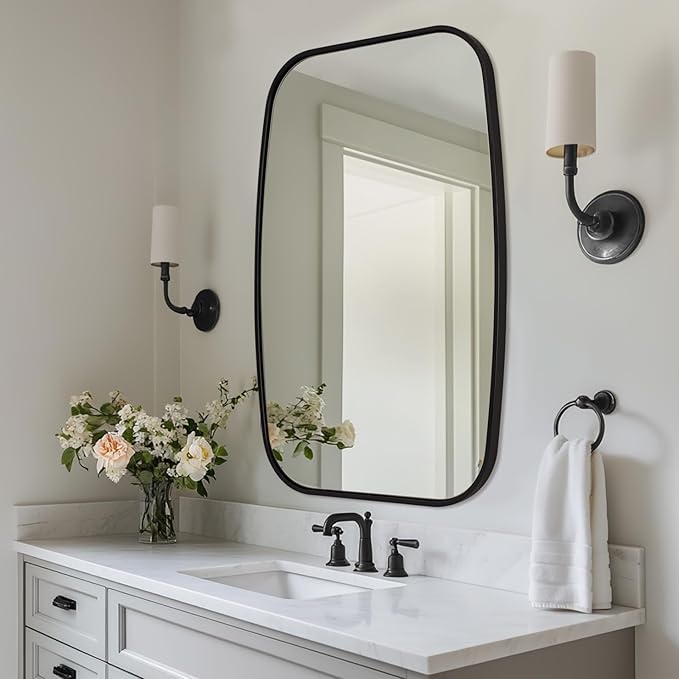 ANDY STAR Black Oval Mirrors for Bathroom, 24x36 Inch Oblong Bathroom Mirrors for Over Sink, Modern Metal Vanity Mirror, Non-Rusting SUS304 Metal Tube Frame, Wall-Mounted Vertically or Horizontally