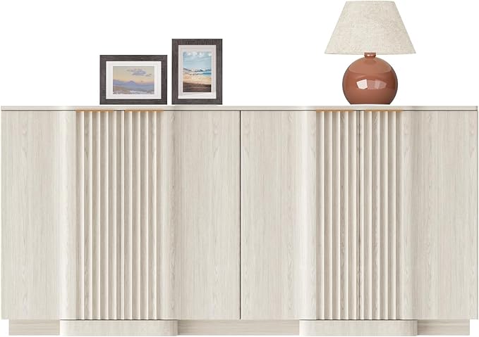Yechen Buffet Cabinet with Storage, 59" Accent Sideboard Modern Credenza with Doors & Adjustable Shelves Fluted Media Console Wood Coffee Bar Table for Living Kitchen Dining Room