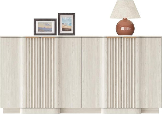 Yechen Buffet Cabinet with Storage, 59" Accent Sideboard Modern Credenza with Doors & Adjustable Shelves Fluted Media Console Wood Coffee Bar Table for Living Kitchen Dining Room