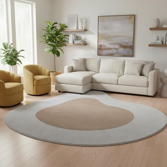 Gray Brown Odd Shaped Rugs 7ft Minimalist Abstract Shaped Rug for Playroom Livingroom Conference Room Non Slip Washable Asymmetrical Rug Stylish Home Office Guestroom Foldable Lightweight Carpet Mat
