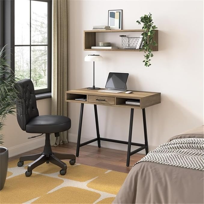 Bush Home Steele 40W Writing Desk in Reclaimed Pine | Compact Computer Table with Storage for Home Office, Study Room, or Entryway