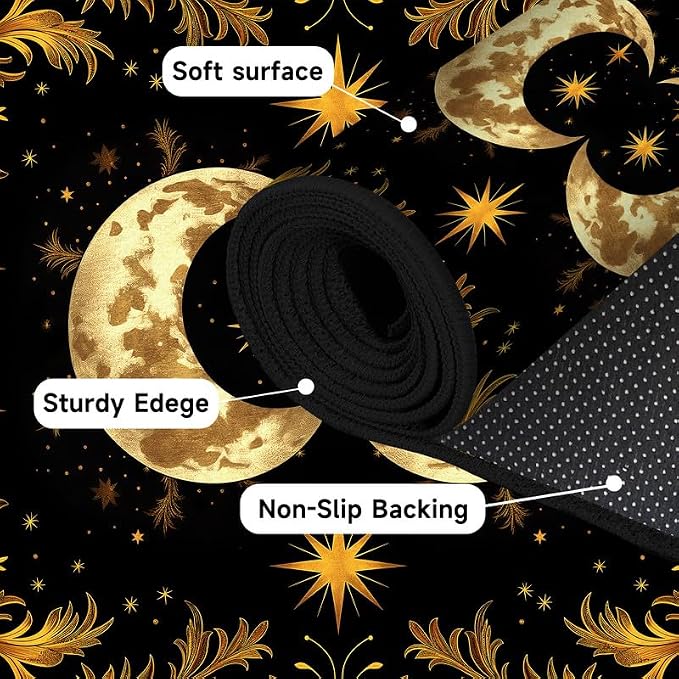 Sun Moon Star Area Rug 6'x9' Golden Boho Carpet Non-Slip Washable Low Pile Floor Mat for Bedroom Living Room Nursery Playroom Classroom Home Decor