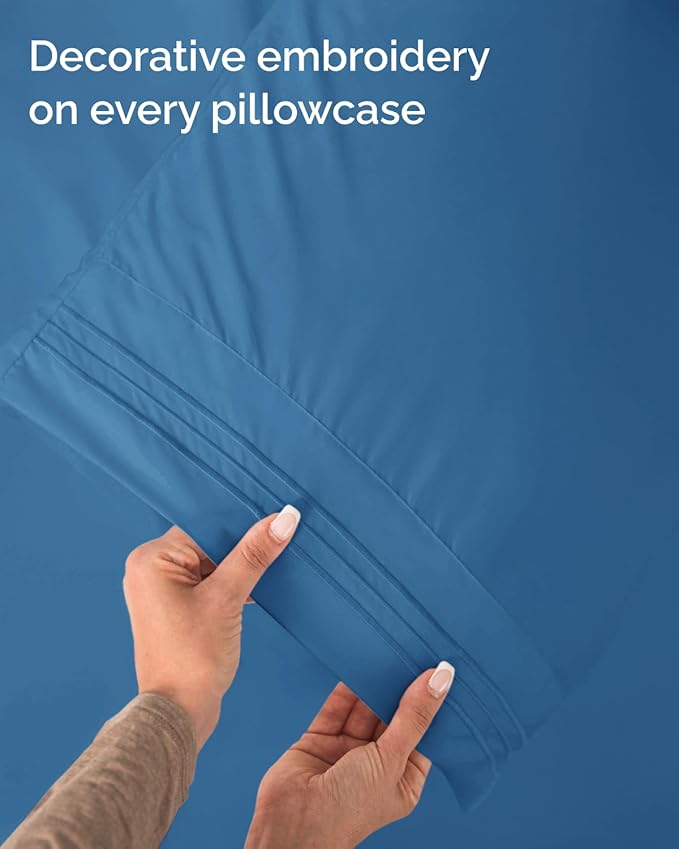 Twin Size 3 Piece Sheet Set - Comfy Breathable & Cooling Sheets - Hotel Luxury Bed Sheets for Women & Men - Deep Pockets, Easy-Fit, Soft & Wrinkle Free Sheets - Denim Blue Oeko-Tex Bed Sheet Set