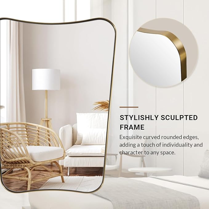 ANDY STAR Brushed Brass Mirror, 30"x36" Mirrors for Bathroom Sink, Champagne Bronze Scalloped Mirror in Rust-Proof Stainless Steel Frame, Buterfly Shaped Design Ideal for Bathroom Remodel