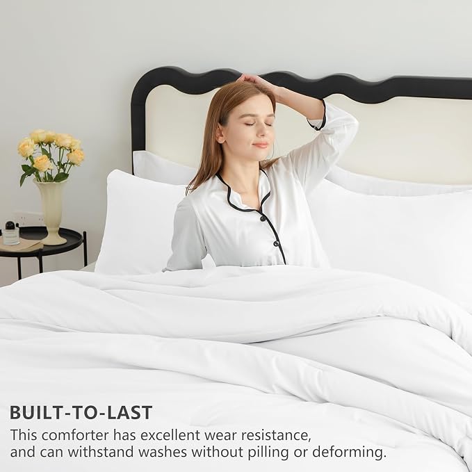 CozyLux Twin Comforter Set College Dorm Essentials, 2 Pieces White Twin Extra Long Solid Bedding Sets, Twin XL Bed Set with Down Alternative Comforter and 1 Pillowcase, Back to School Room Gift