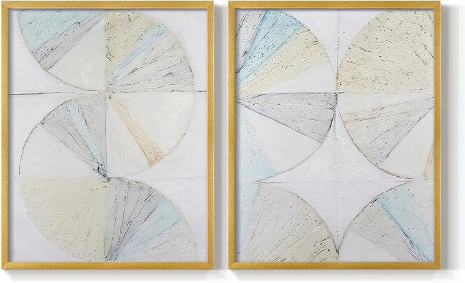 Renditions Gallery Set of 2 Peel & Stick Framed Prints, Geometric Abstract Wall Art, Pie Chart Color Wheels Wall Decor, Re-Stickable - Ready to Hang - 22"x28" - GOLD Frame LT588