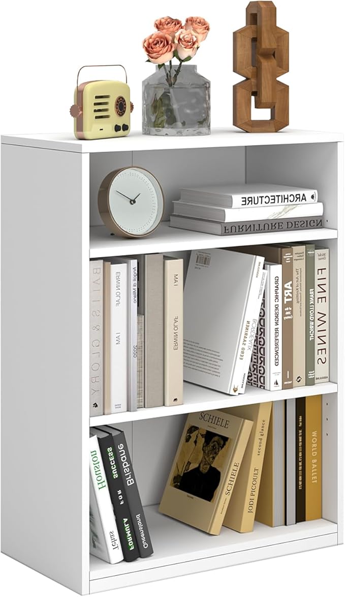 3-Tier Bookcase, 71 Inches, Wooden Open Display Floor Bookshelf with Adjustable Shelves (White)