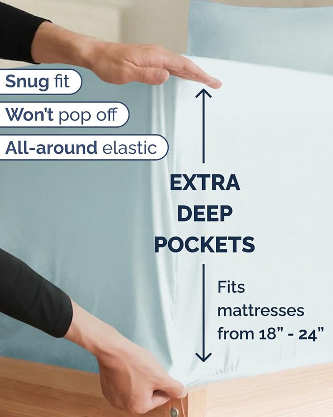 Extra Deep Twin XL Sheet Set - 4 Piece College Dorm Bed Sheets Set with Extra Deep Pockets - Ultra-Soft, Comfy & Breathable Bedding for Women, Men, Kids & Teens - Wrinkle & Fade Resistant - Ice Blue