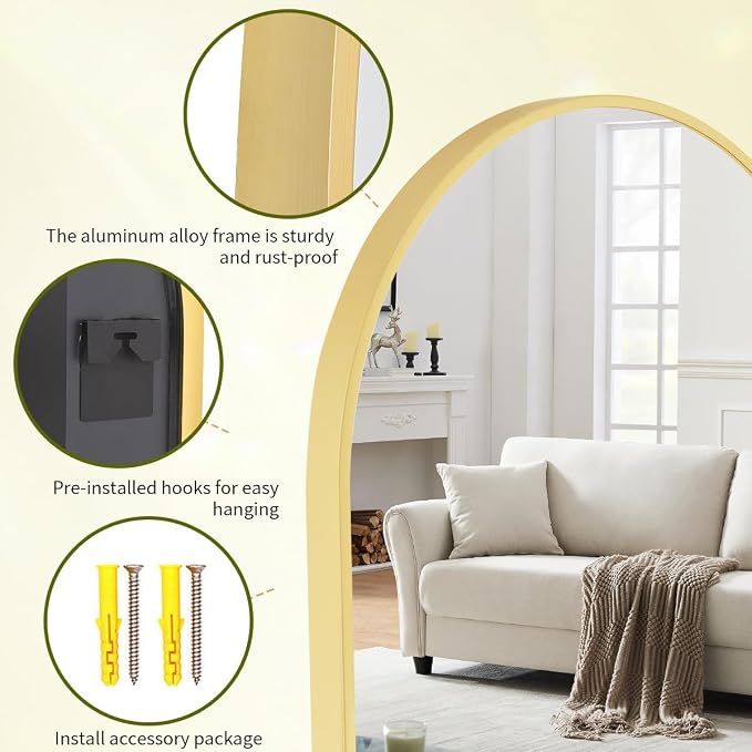 BEAUTYPEAK 26"x28" Arch Bathroom Mirror, Wall Mounted Vanity Metal Frame Mirror for Bedroom, Entryway, Living Room, Gold