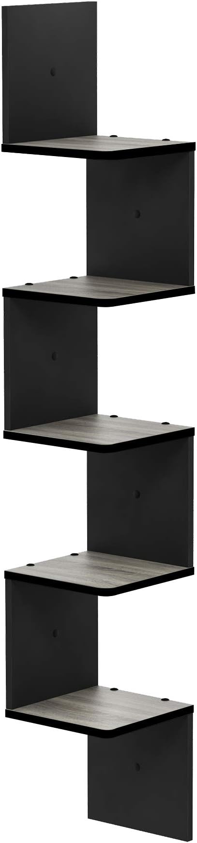 Furinno ROSSI Corner Floating Shelves for Wall, 5-Tier Corner Square Wall Shelf, Radial Floating Book Shelf, for Bathroom, Bedroom, Living Room, French Oak