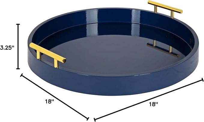 Kate and Laurel Lipton Modern Round Tray, 18" Diameter, Navy Blue and Gold, Decorative Accent Tray for Storage and Display